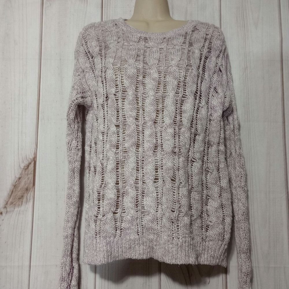 Womens Medium Knit Open Weave Pullover Sweater Long Sleeve‎ Purple Lavender
